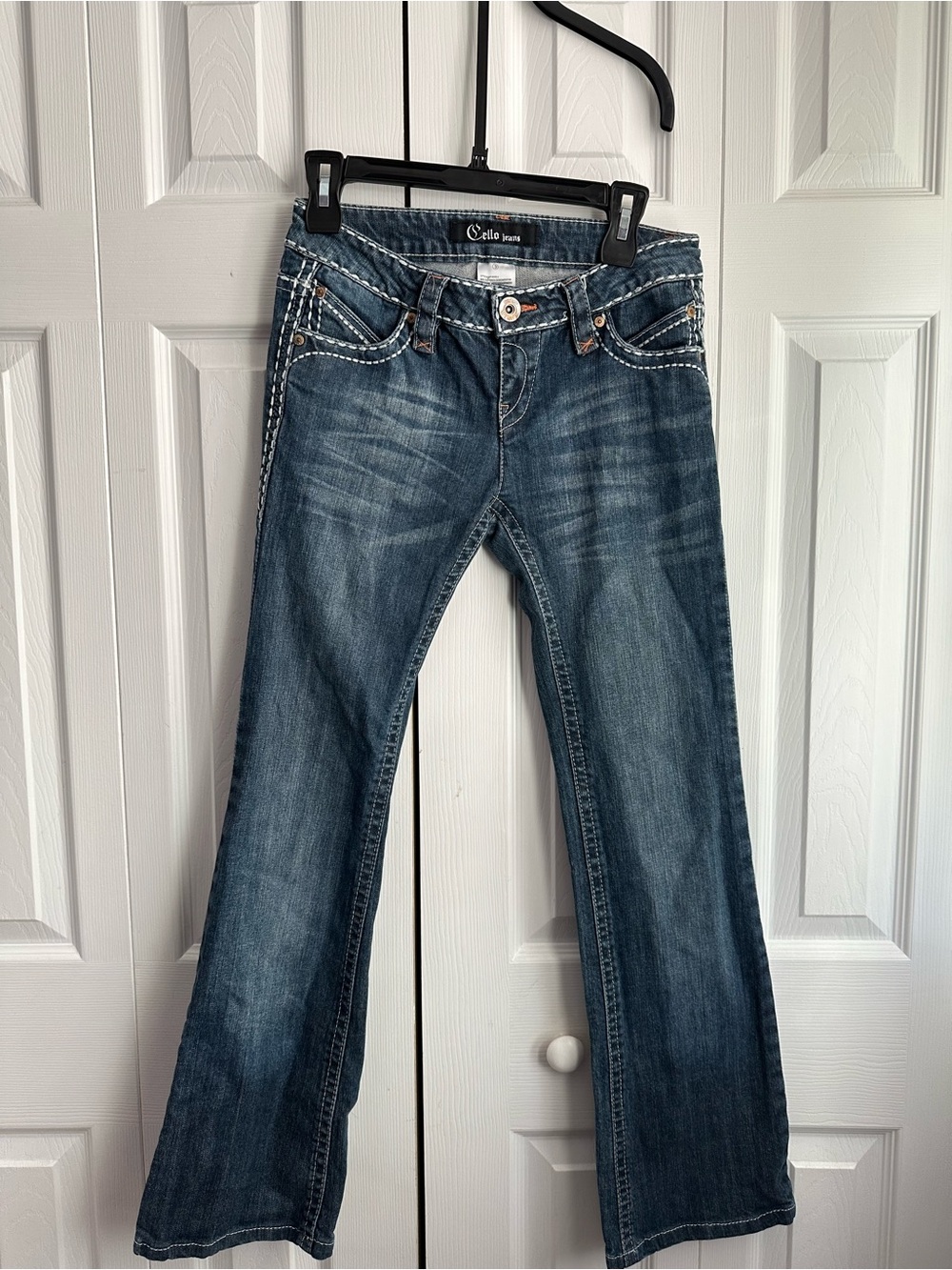 Cello Women's Dark Blue Flare Jeans with Contrast Stitching